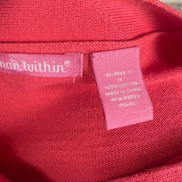 Woman within plus size 1X pink 3/4 sleeve cardigan with bow tie, Spring, #2401 - Picture 7 of 8